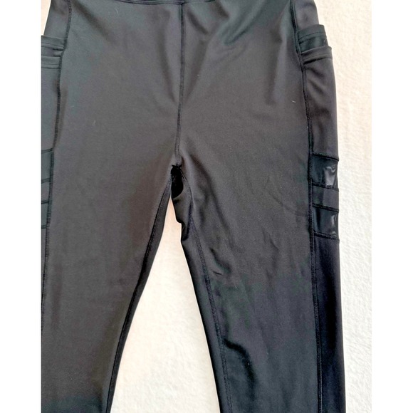 Pop Fit Violet High‎ Waisted Black Leggings Mesh Detail Pockets Women's Size 2XL - Picture 11 of 16